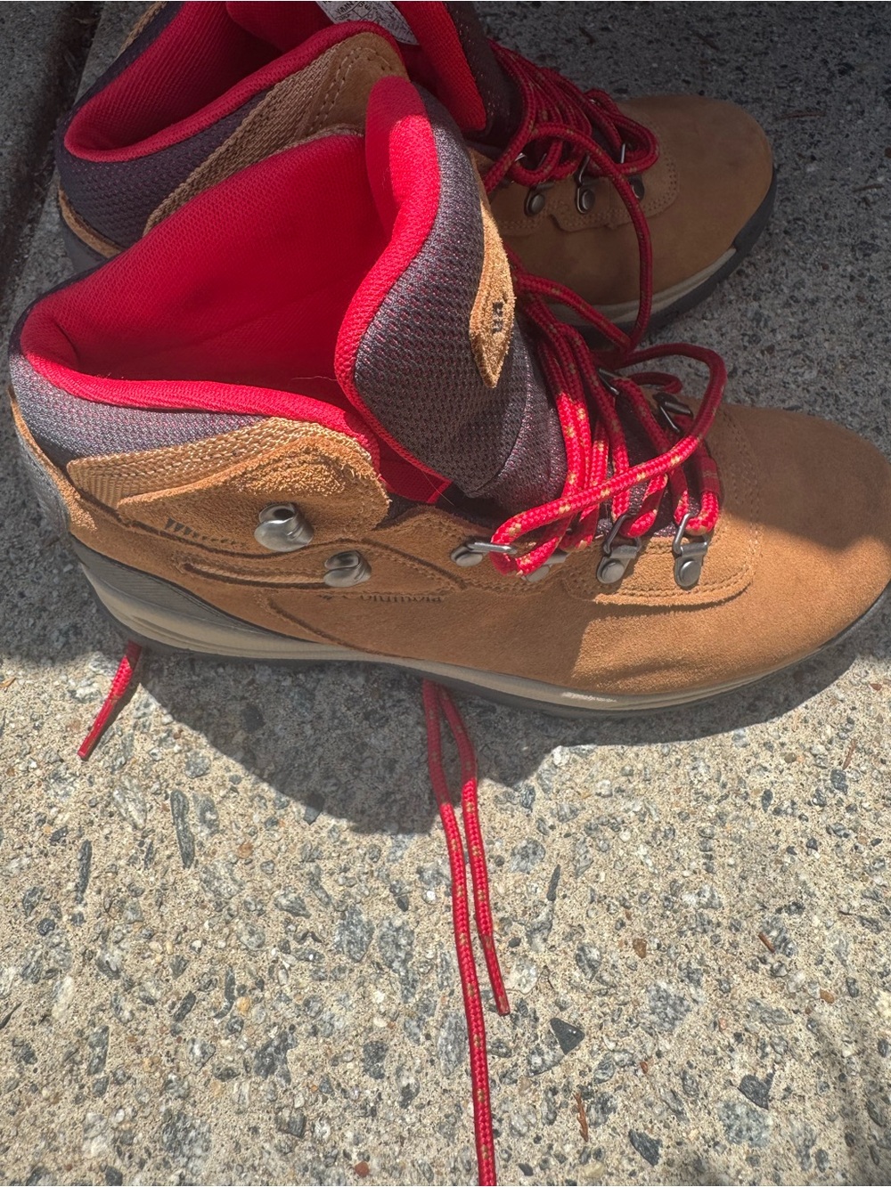 Women’s Tan Suede Hiking Boots with Red Accents